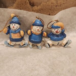 Snowman Ice Skating Christmas Ornament Set of 3